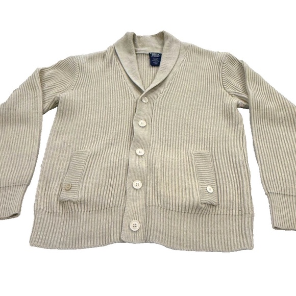 John Blair Vintage Men's Cozy Cowl Collared Cardigan Sweater; Pockets; Tan; Med - Picture 6 of 7